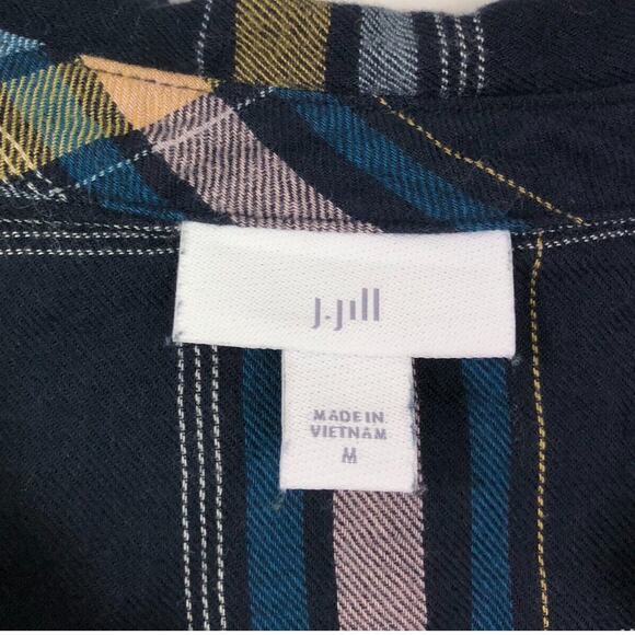 J.Jill Brushed Cotton Modal Blend Bias Trim Plaids Blue Button up Shirt M - Picture 7 of 12